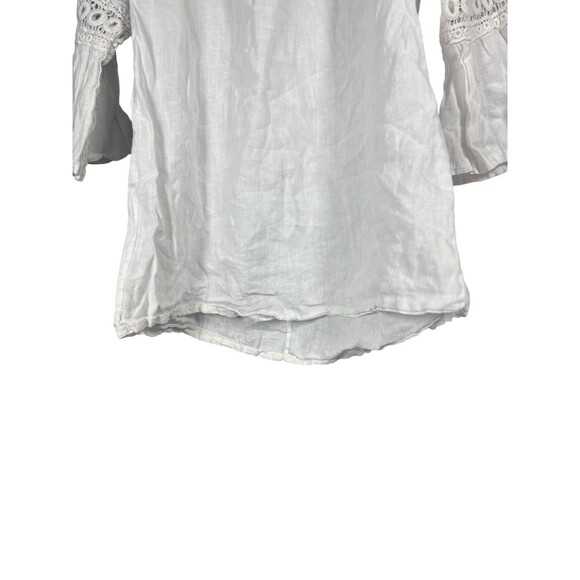 Lungo L'arno Blouse Women Large White Bell Sleeve Boho Linen Minimalist Cottage - Picture 3 of 10